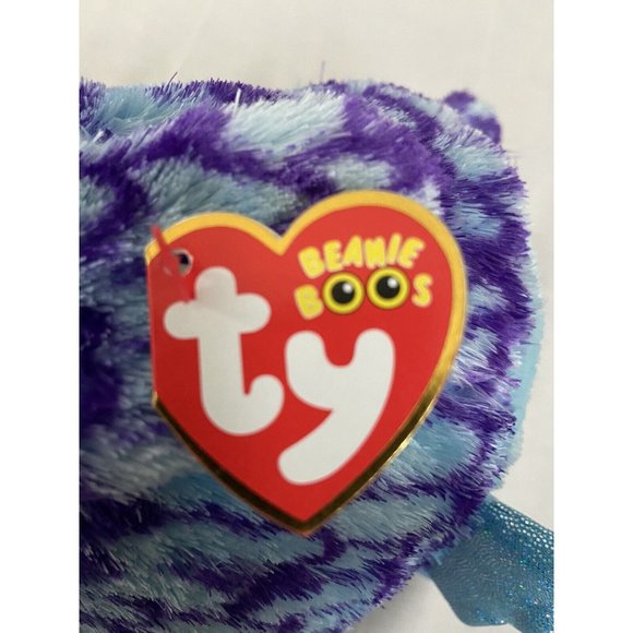 TY Beanie Boo Oscar OWL 8” Plush Blue Purple  Blue Glitter Eyes Stuffed Animal - Picture 7 of 10